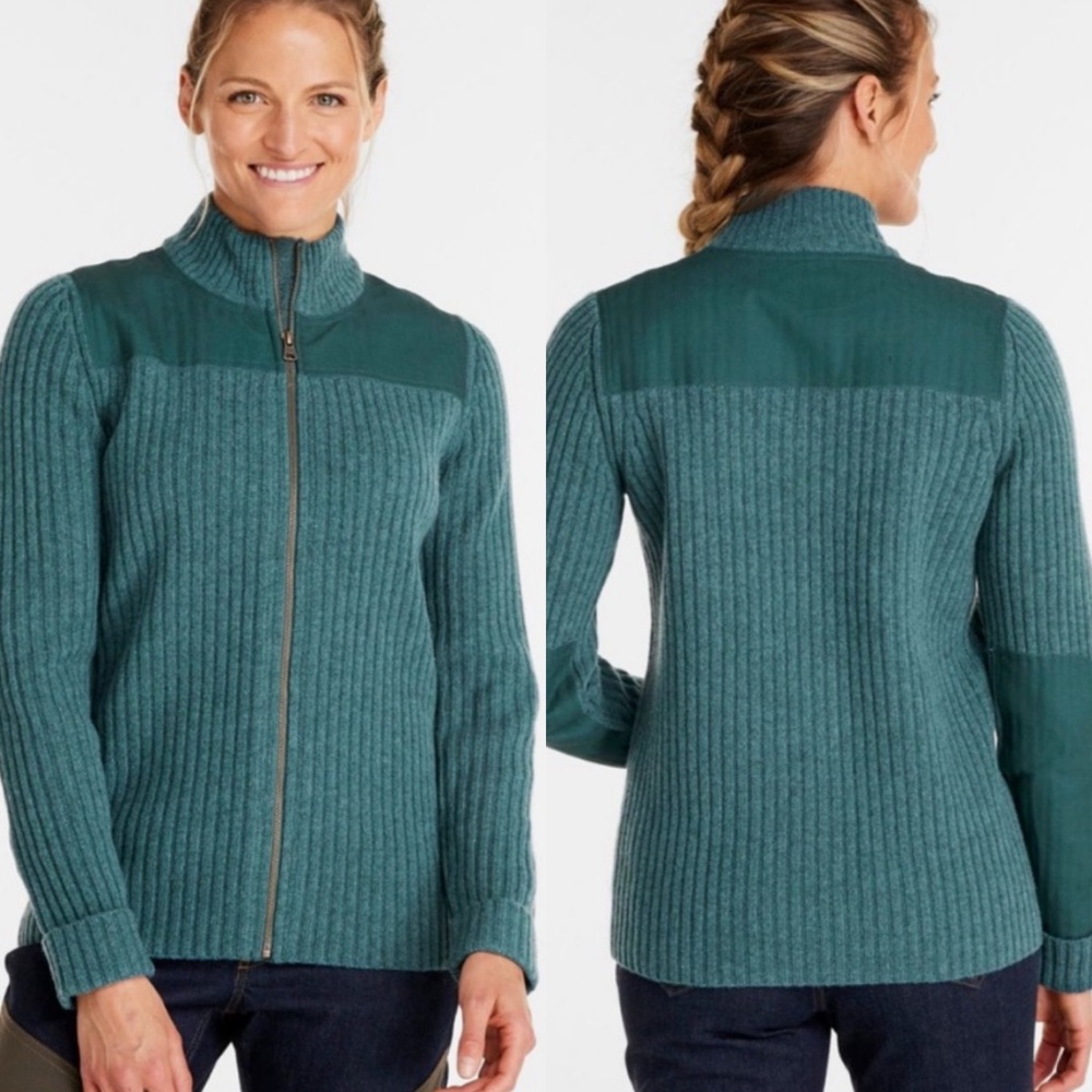 Women's L.L. Bean Commando Full Zip Merino Wool Sweater Jacket Teal - M